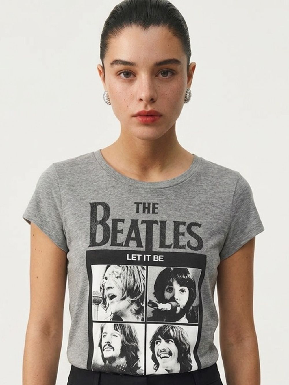 THE BEATLES | Gray Short Sleeve Let It Be Band Tee with Sparkle Women’s Size XXL